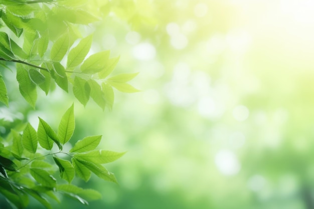 Fresh green bio background with blurred foliage and sunlight