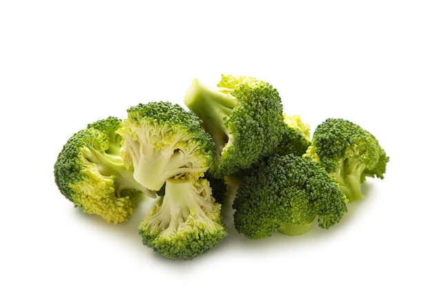 Fresh green broccoli isolated on white background. Top view.