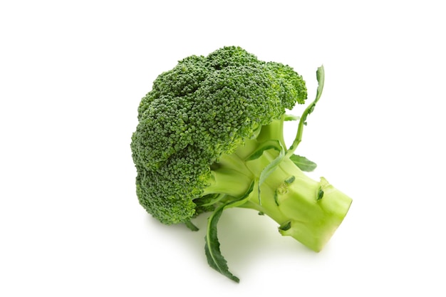 Fresh green broccoli isolated on white background. Top view