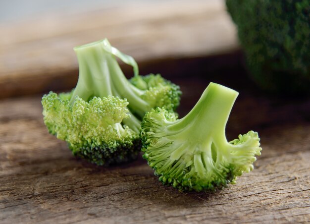 Fresh green broccoli on wooden