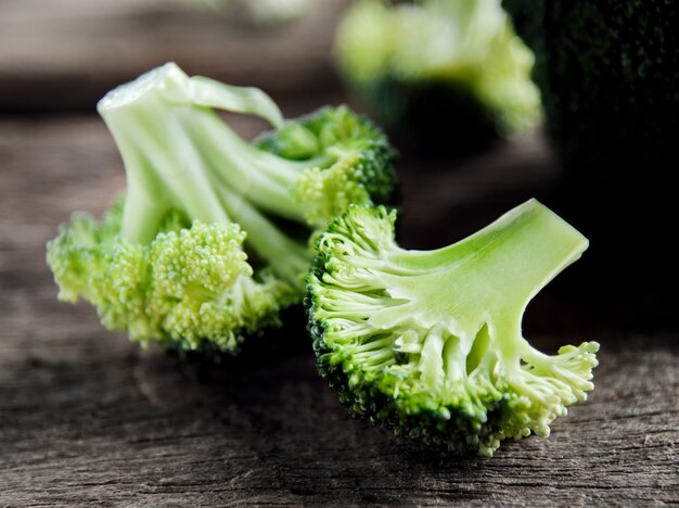 Fresh green broccoli on wooden