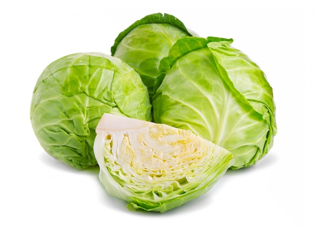 Fresh green cabbage vegetable isolated on white