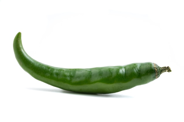 Fresh Green chili pepper on white background.