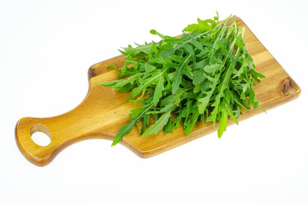 Fresh green farm arugula leaves for cooking use. 