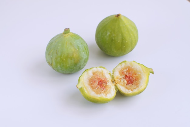 Fresh green figs White background Copy space 