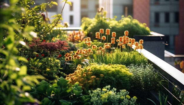 Photo fresh green foliage blossoms in formal garden architecture nature beauty generated by ai