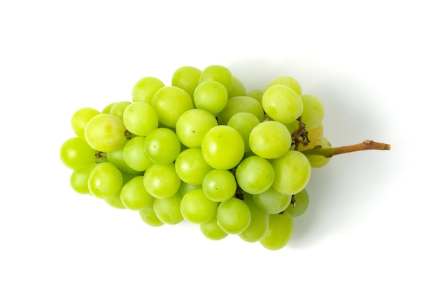 Fresh green grape isolated on white background top view.