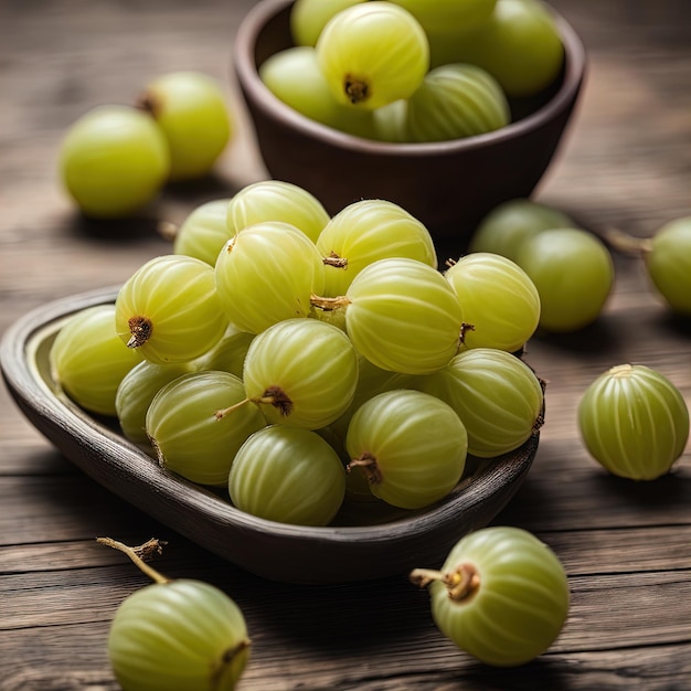 fresh green grape on a wooden backgroundgreen grape in wooden bowl on wooden background