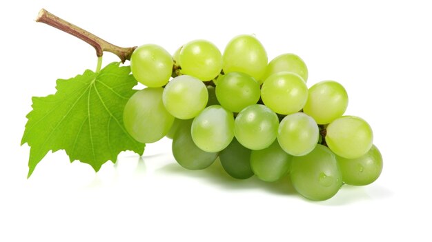 Photo fresh green grapes in a bunch isolated and ripe showcase the natural beauty of this healthy fruit perfect for wine or a sweet snack on white background with clipping path