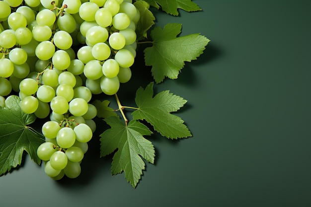Fresh Green Grapes on Green background Empty copy space Food Photography