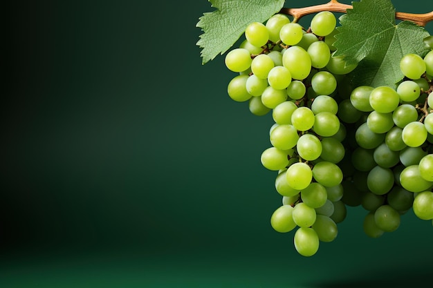 Fresh Green Grapes on Green background Empty copy space Food Photography