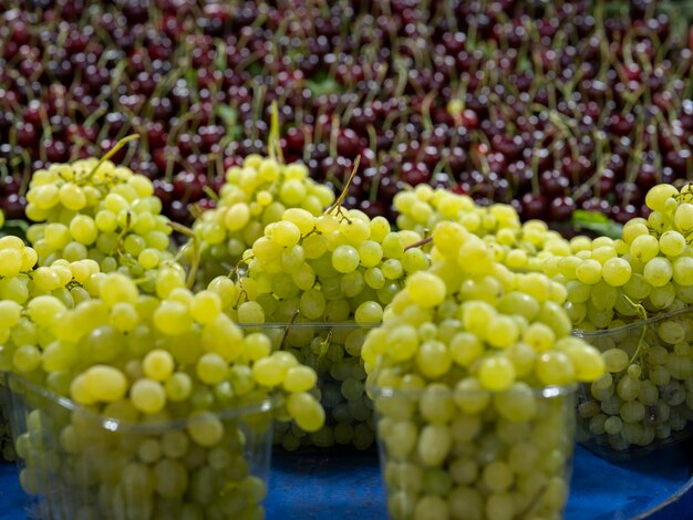 Fresh green grapes at the local market