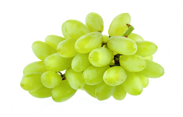 Fresh green grapes on white