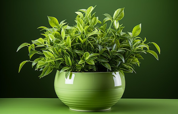 Fresh Green Grass in a Pot Natural Elegance on Gray Background