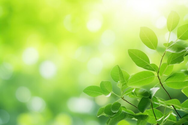 Fresh green leaf on blurred greenery background in garden