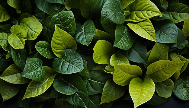Fresh green leaves create a vibrant nature backdrop generated by AI