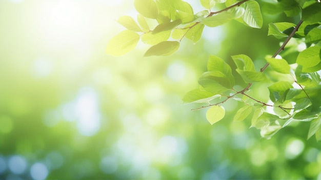 Fresh green leaves plant spring or summer season bokeh blur abstract background