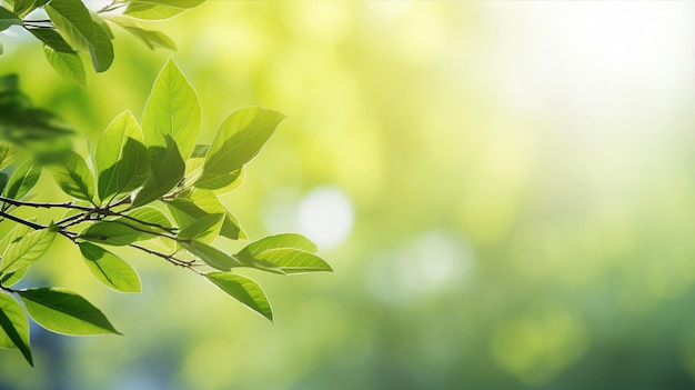 Fresh green leaves plant spring or summer season bokeh blur abstract background