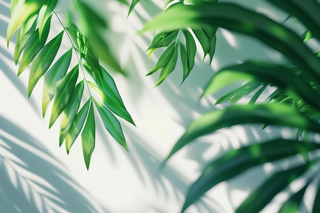 Fresh green leaves with soft sunlight creating a tranquil nature background