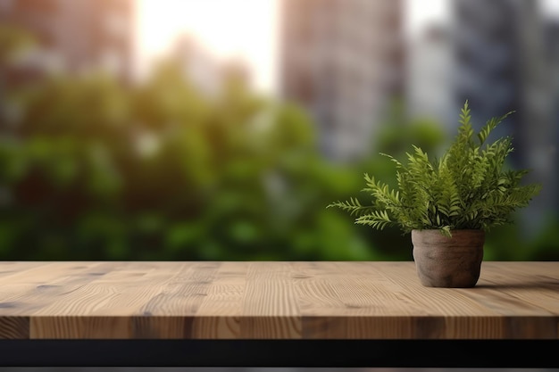 fresh green leaves on wooden table