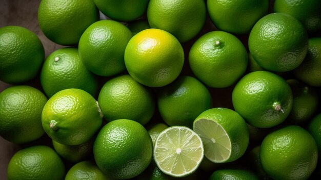 Photo fresh green limes overhead view