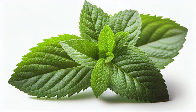 Fresh green mint leaves isolated on white background Close up of peppermint