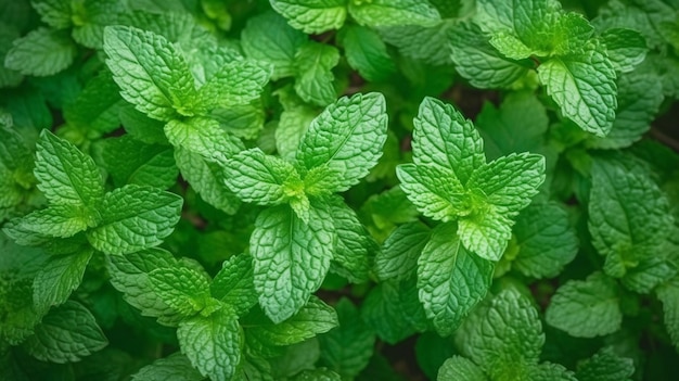 Fresh green mint Top down view