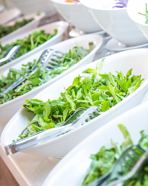 Fresh green mint in a white plate