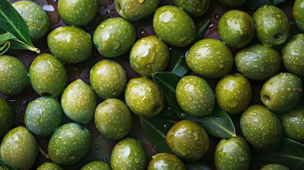 Fresh Green Olives With Leaves