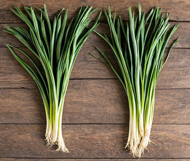 fresh green onion on wooden background