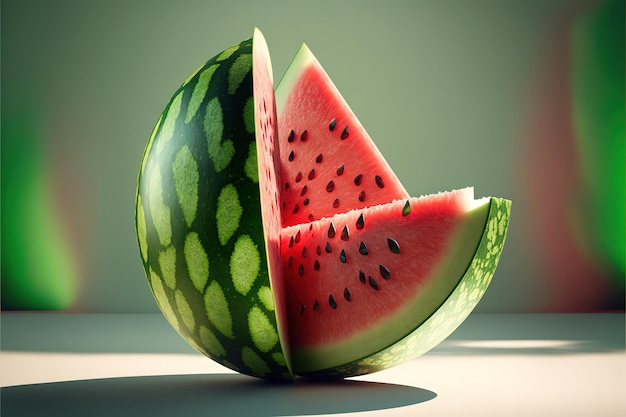 Fresh green open watermelon half slices and triangles AI