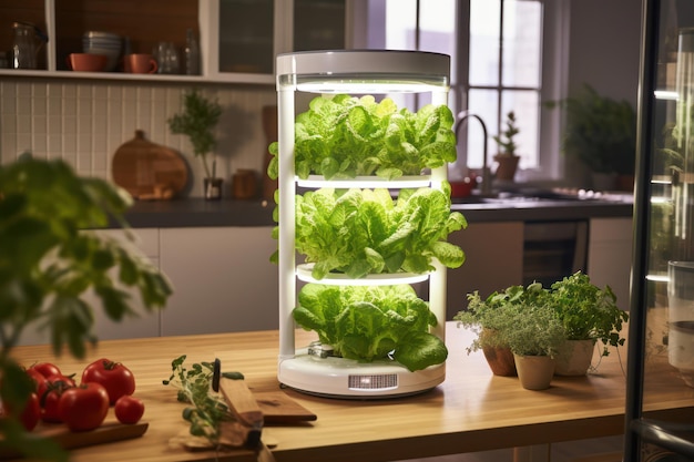 Fresh and Green Organic Vegetable Plantation in Modern Indoor Hydroponic Greenhouse with LED Technology