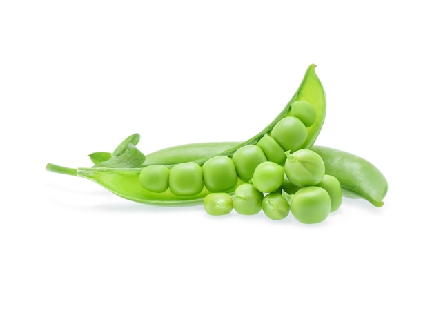 Fresh green pea pod on white background