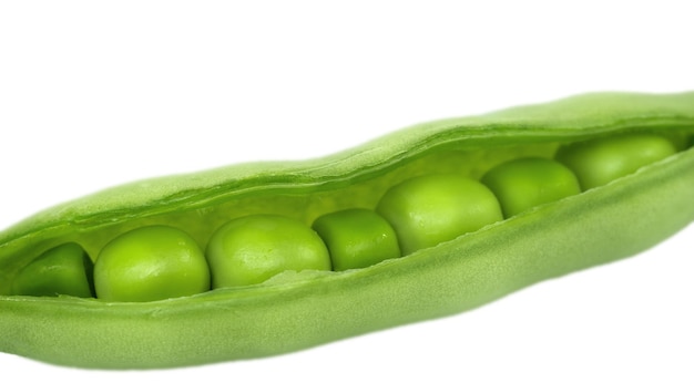 Fresh green peas close up isolated