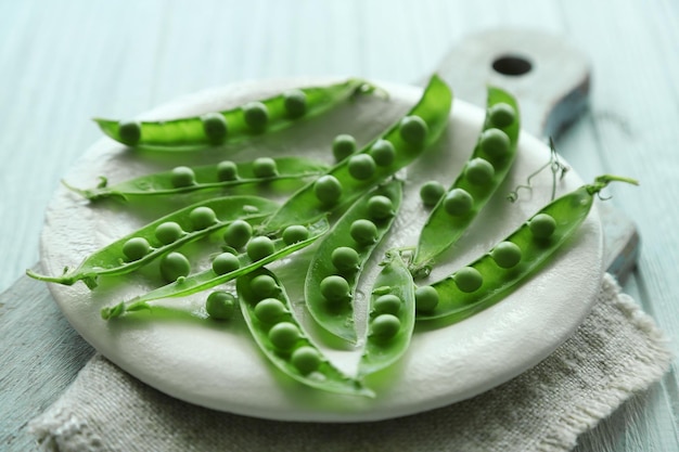 Fresh green peas on a plate