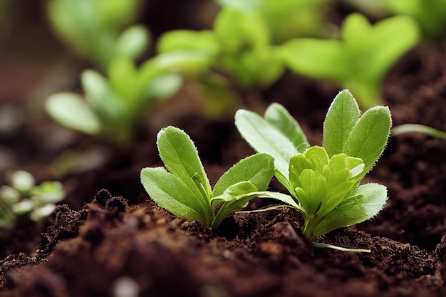 Fresh green plant sprouts growing in ground