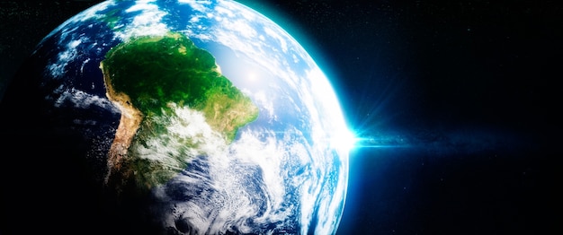 Photo fresh green rainorests in south america viewed from the space. 3d illustration.