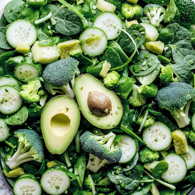 Fresh Green Salad of Avocado Broccoli Spinach and Cucumber for Body Detoxification Vegan Salad