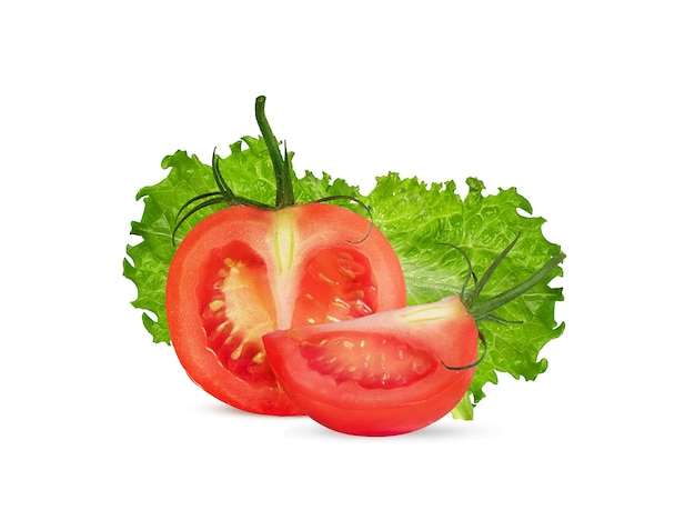 fresh green salad leaf and tomatoes on white