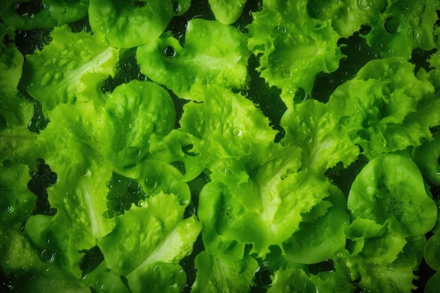 Fresh green salad seamless background adorned with glistening droplets of water AI generated