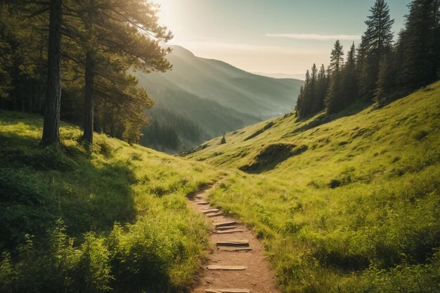 fresh green scene of mountain hilol with old country road Attractive summer view of Carpathian moun