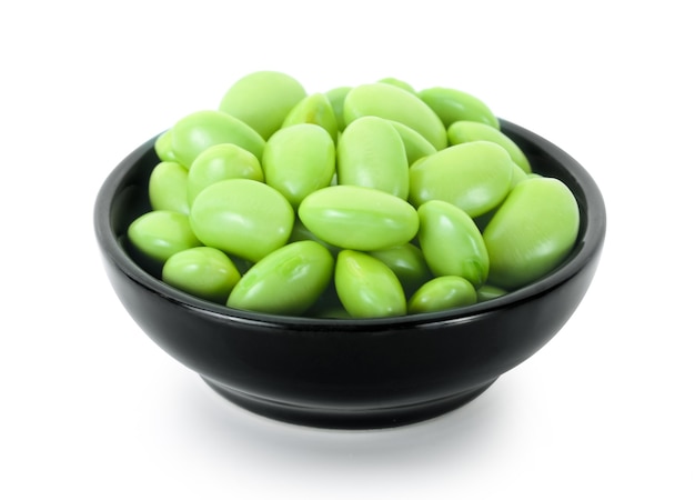 Fresh Green soy beans on white background