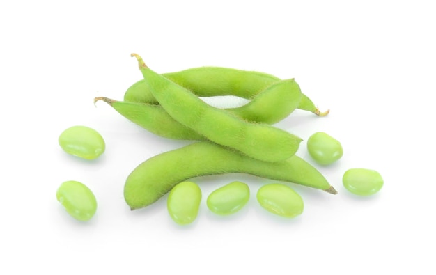 Fresh Green soy beans on white