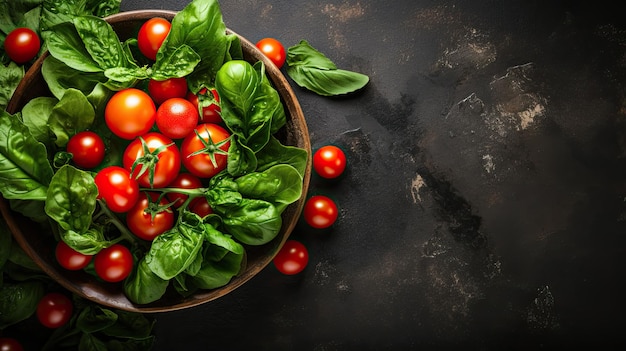 Fresh green spinach in a bowl on a black background