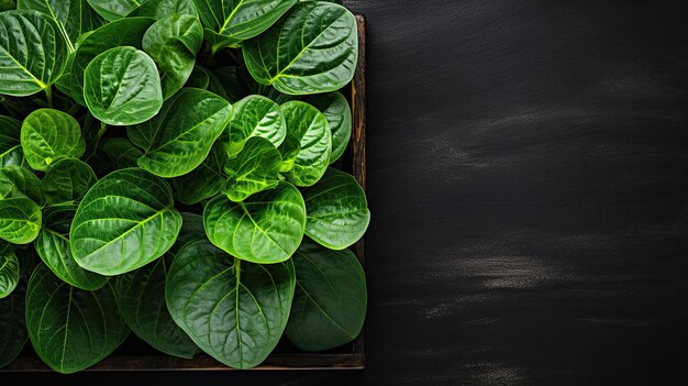 Fresh green spinach in a bowl on a black background