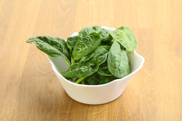 Fresh green spinach leaves in the bowl