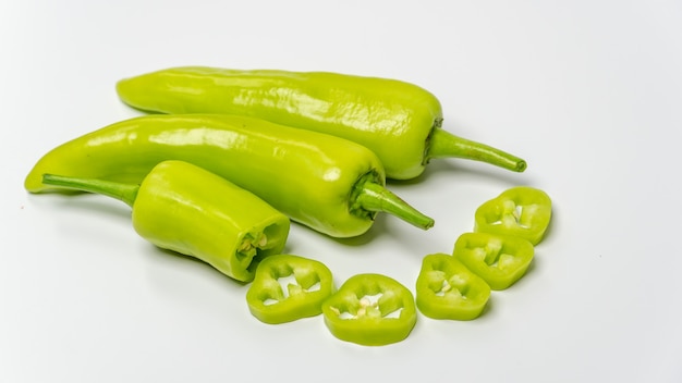 Fresh green sweet peppers banana peppers