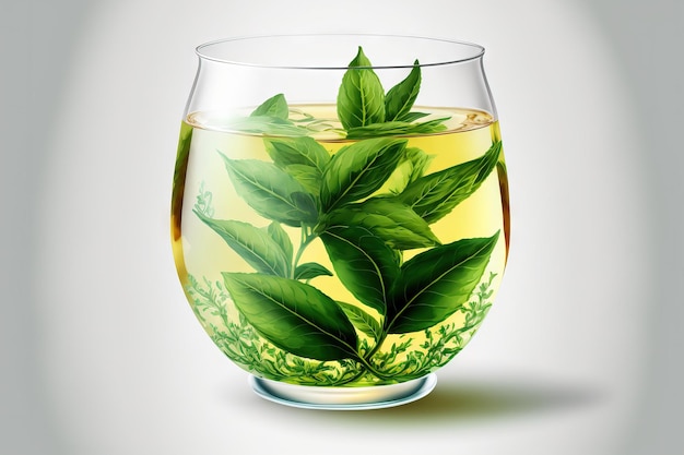 Fresh green tea in a glass cup