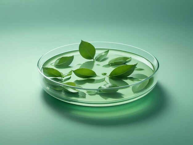 Photo fresh green tea leaves on a round plate nature's simplicity