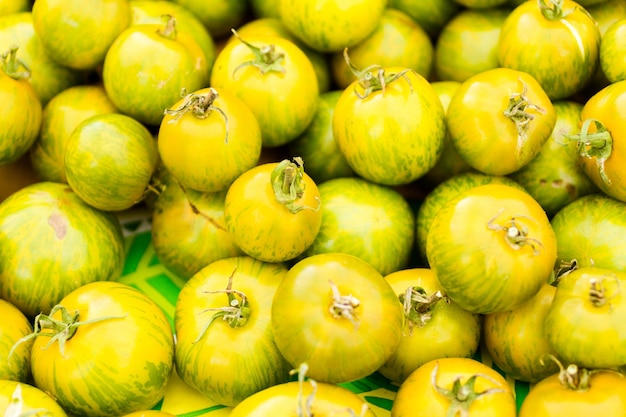 Pomodori verdi freschi al mercato dell'agricoltore locale.